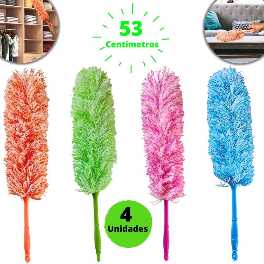 Kit 4 Espanador De Pó Grande 53cm Microfibra Poeira Móveis Carro Casa Limpa Tira Poeira