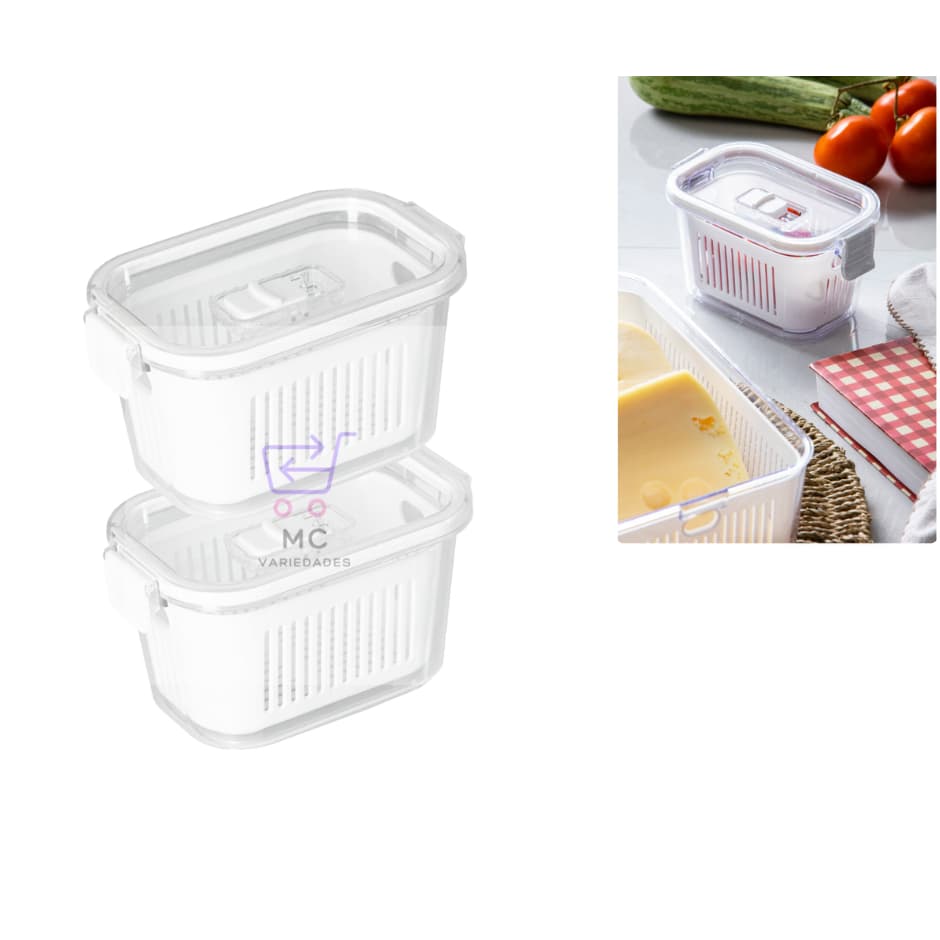 Kit 2 Potes Hermético Multiuso Slim Frutas Saladas  630 ml