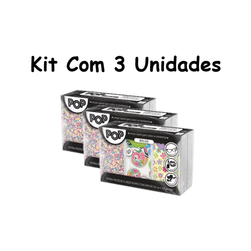 Kit 3 Pacotes Lenço Pop Bolso de Papel - 6 Pacotes com 15 Folhas Cada (Kit com 3 unidades)