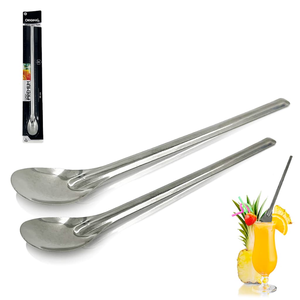 kit 2 Colher Bailarina Para Suco Drinks Em Aço Inox Suco 20 cm e 30 cm