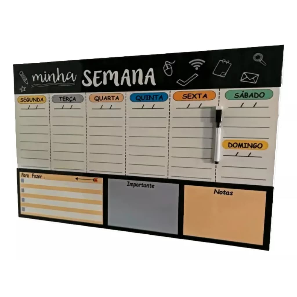 Quadro organizador semanal lousa lembretes avisos 30x40 + caneta magnetica