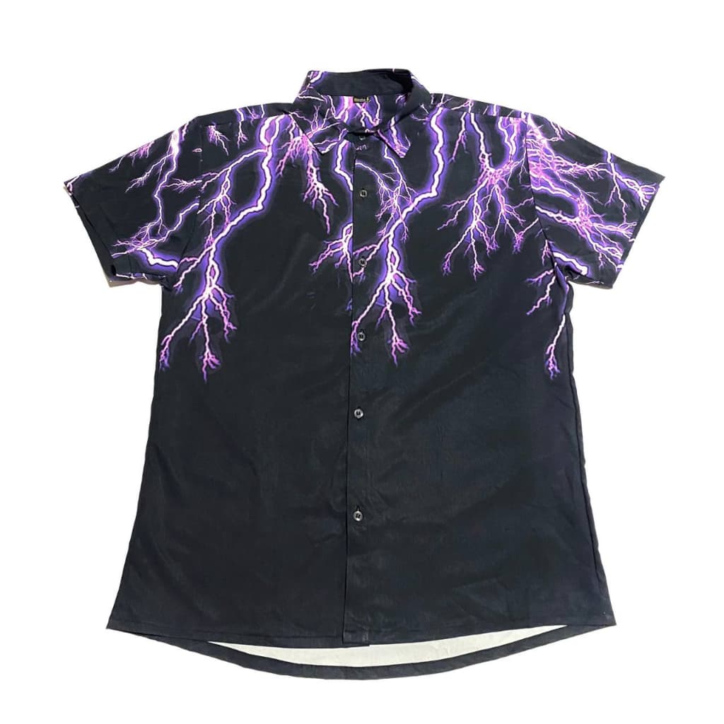 Camisa de botão purple lightning versão raio e trovão roxo tumblr aesthetic moda coreana