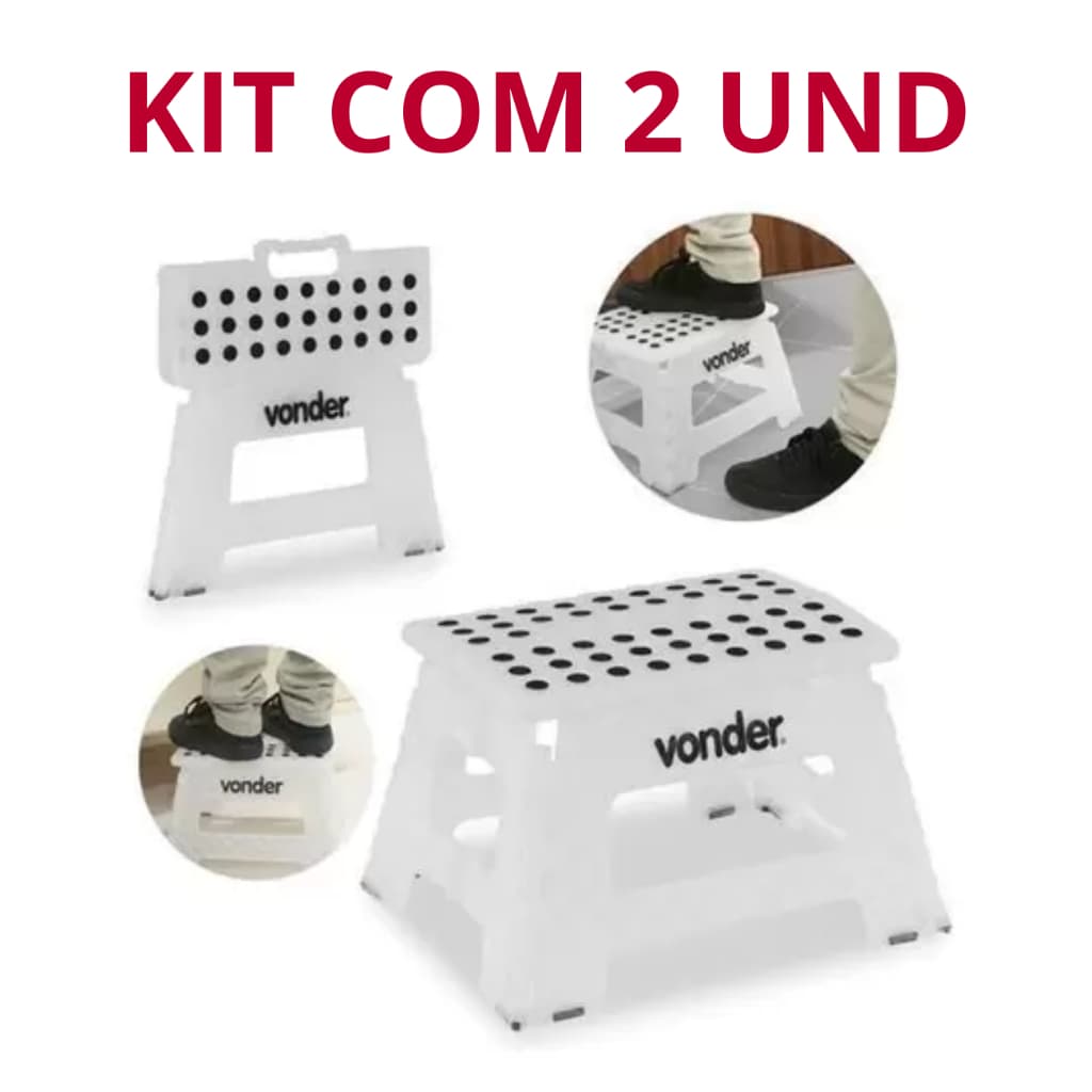 Kit com 2 Banqueta Plástica Dobrável Vonder 150kg