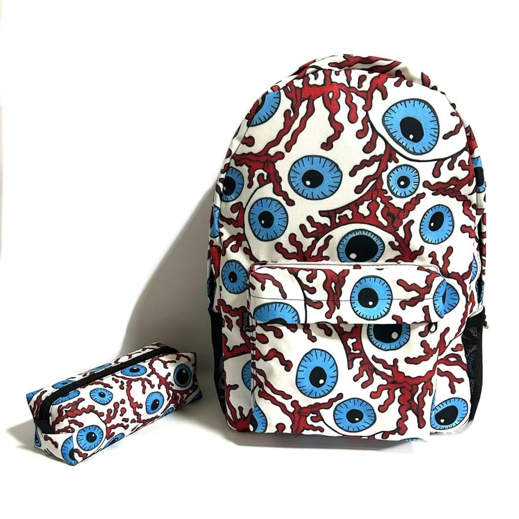Mochila e estojo escolar olhos do terror trash freak show horror halloween