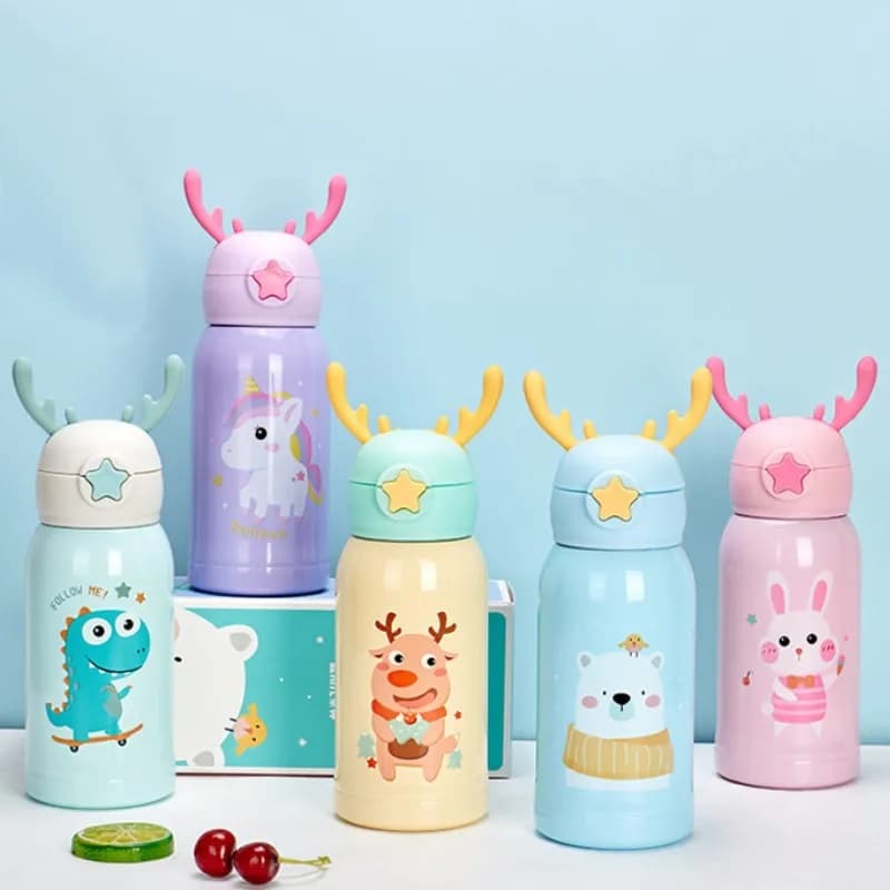 Garrafa Térmica Infantil de 500 ml Com Alça Bolsa De Armazenamento com Canudo