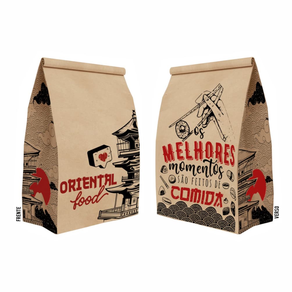 Saco Kraft Médio para Delivery, Viagem - Várias Estampas - 500 unidades
