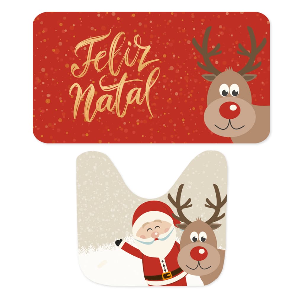 Jogo de Tapete para Banheiro Natalino Feliz Natal Antiderrapante