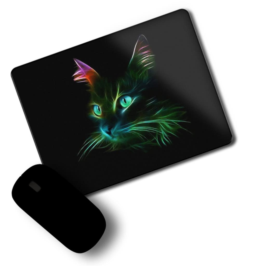 Mouse Pad Personalizado Gato Preto Meow Verde - 23x18 cm