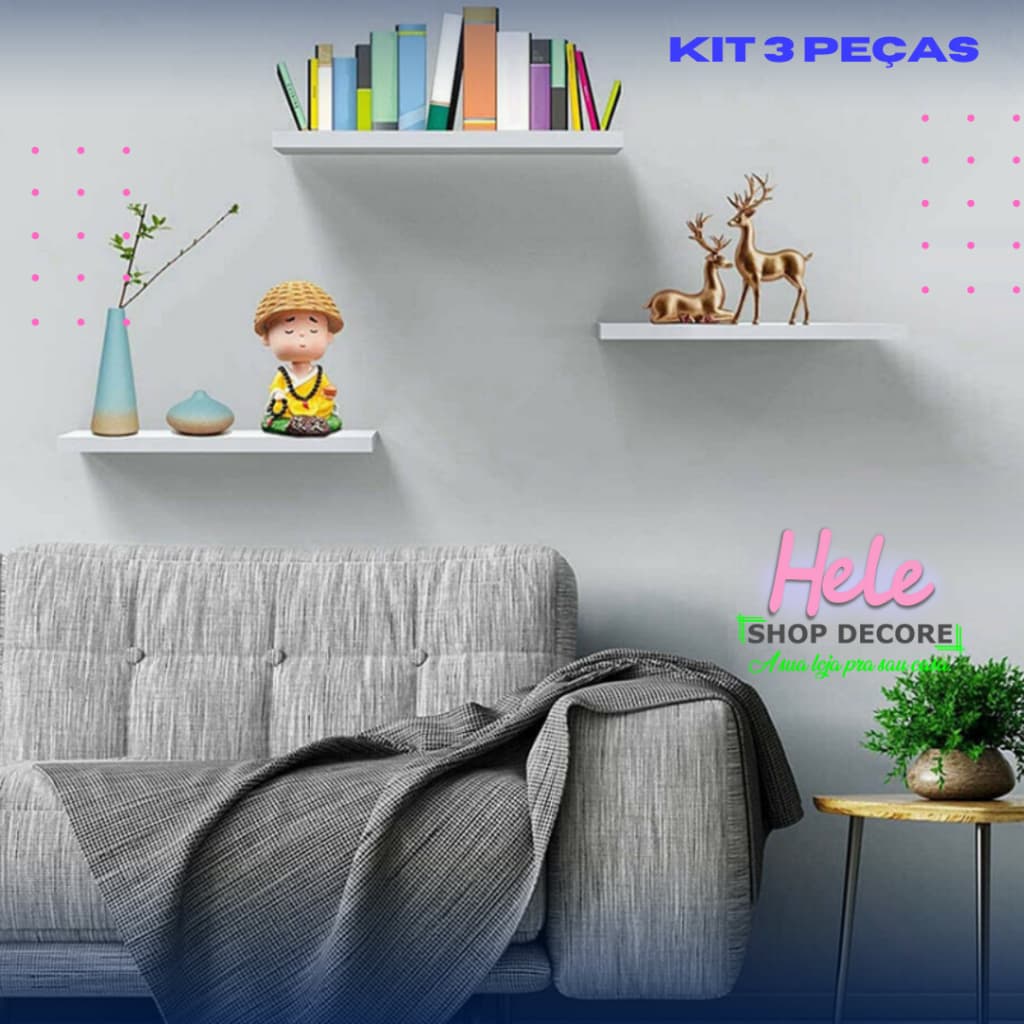 Prateleira 100% Mdf Prateleiras Grande nicho decorativo em Mdf Branco Com Suporte Grátis Kit com 3un