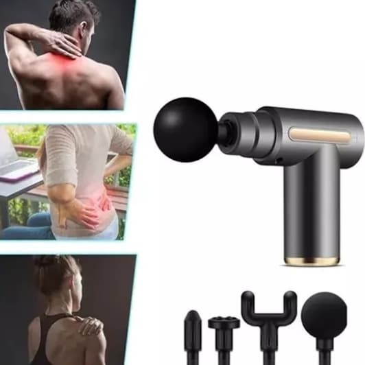 Pistola de Massagem Muscular Portátil Elétrica Profissional Recarregável USB com Múltiplas Ponteiras para Relaxamento