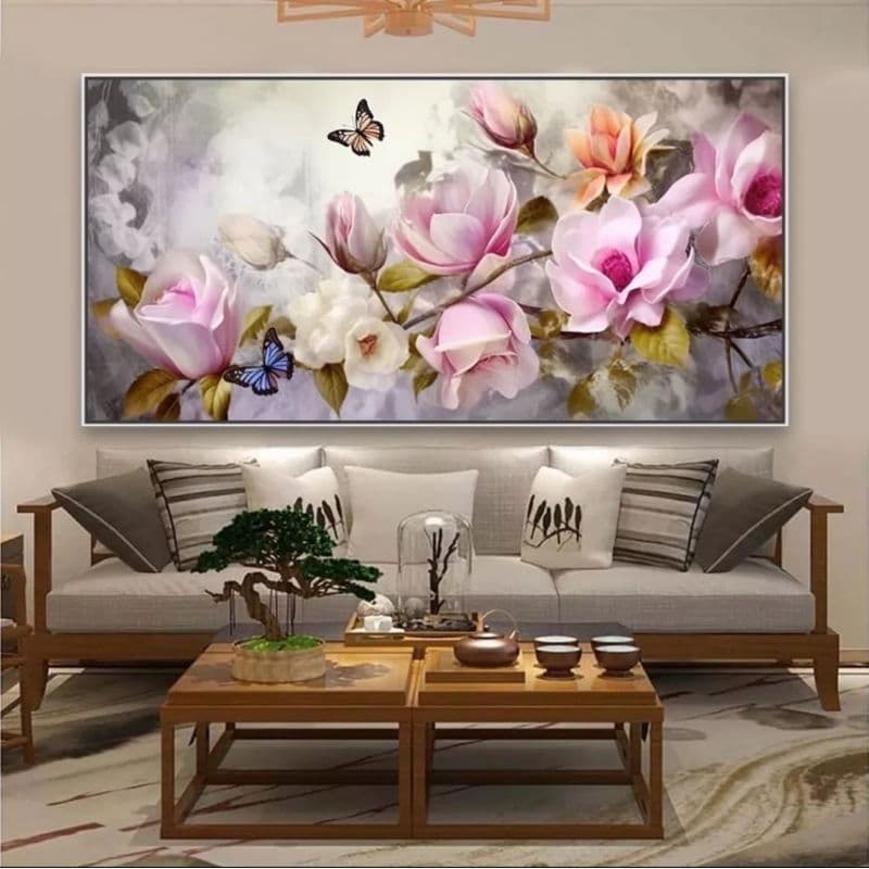Quadro Decorativo Floral Camélia colorido.
