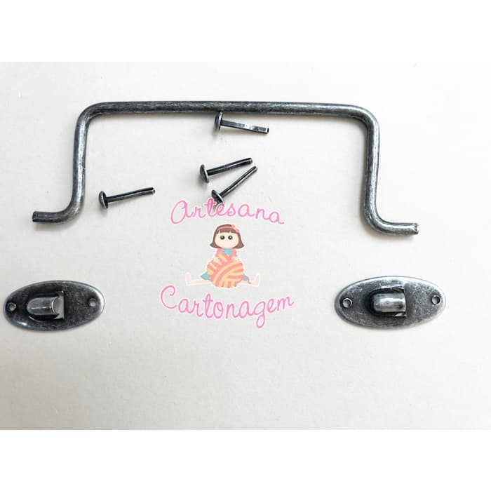 KIT DE 3 UNIDADES DE ALÇA QUADRADA BAIXA DE METAL PRATA ANTIGO  ( GRAFITE) ACOMPANHA BAILARINAS DE FIXAÇÃO