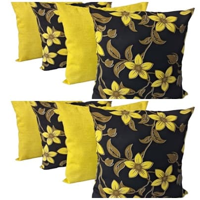 Kit 8 Capas Almofadas 4 Petas Estampadas Flores  Amarelas E 4 Lisas amarelas 45 X 45 Cm Com Zíper