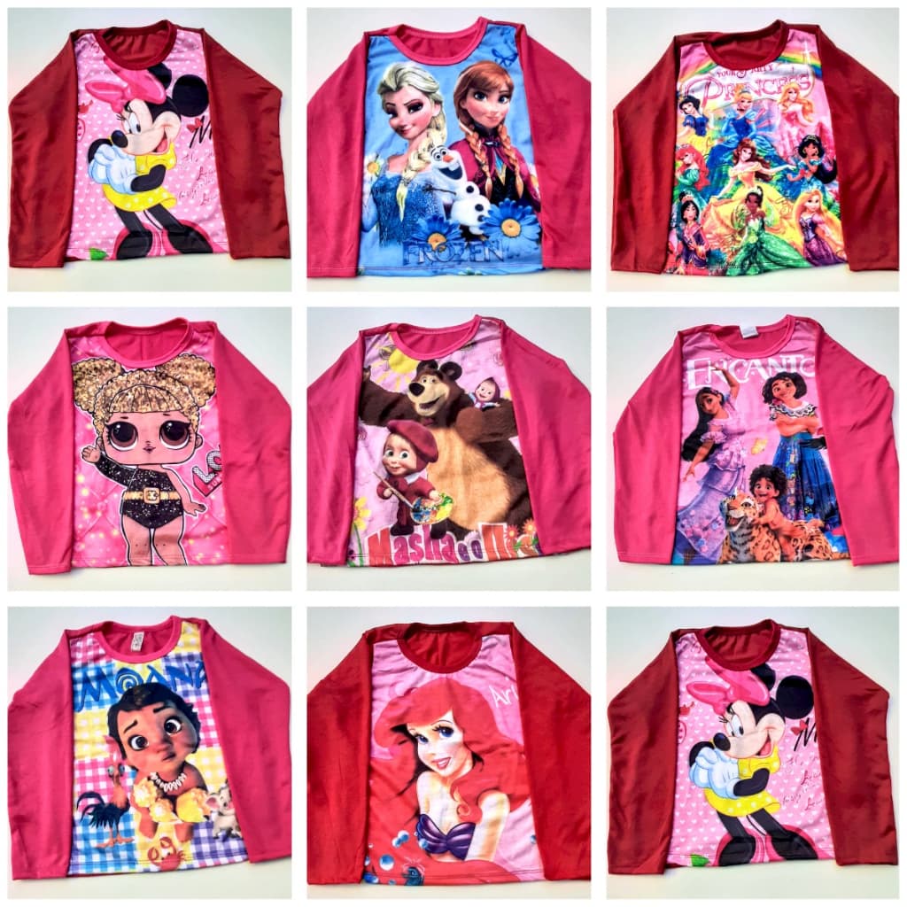 KIT 3 Camisetas Manga Longa de Menina