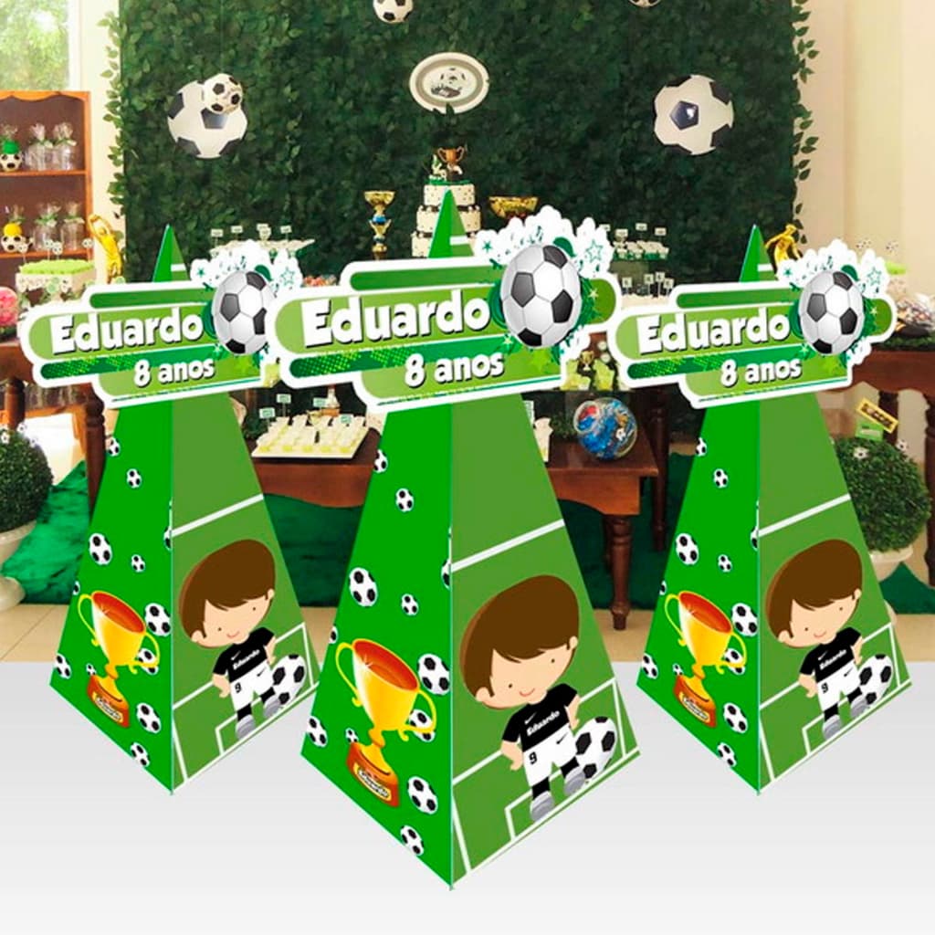 10 Caixinhas Cone Pirâmide Futebol Caixa Supresa Aniversário Lembrancinhas Personalizadas