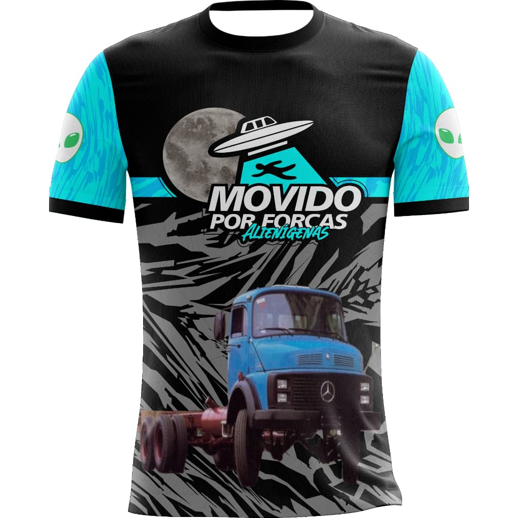 Camisa camiseta caminhoneiro cara preta movido por forças alienígenas
