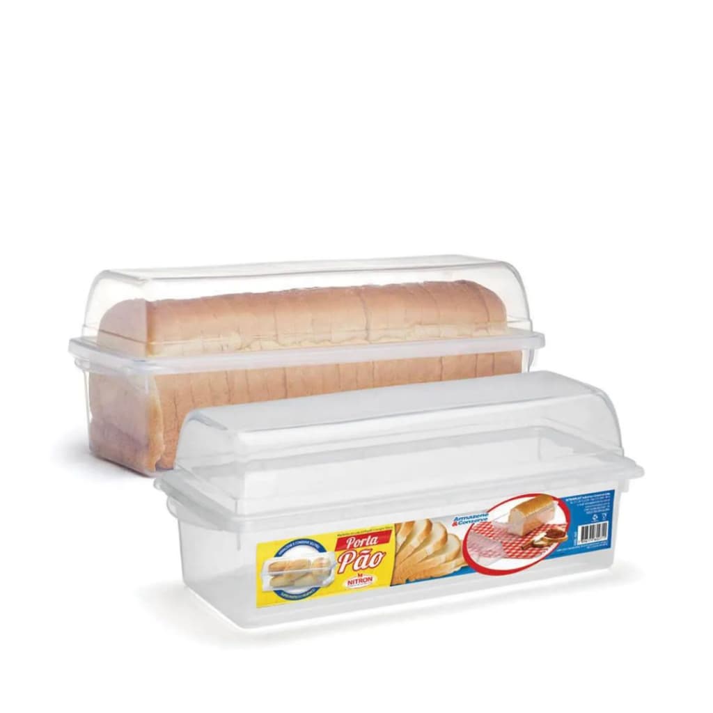 Porta Pão de Forma vasilha Para Torradas Pote Plástico Transparente com Tampa Reto Retangular-Nitron