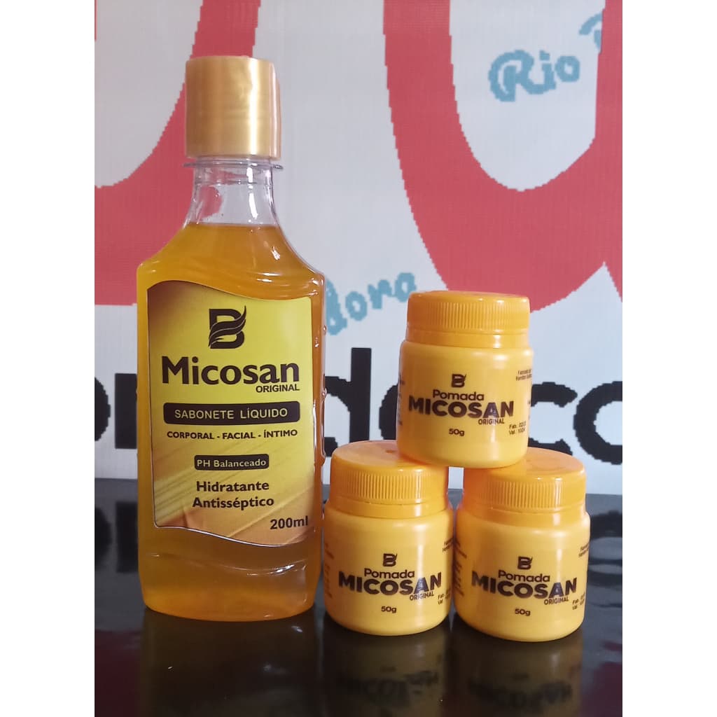 Kit 3 Pomada Micosan e 1 Sabonete liquido Clareador de 200ml Para Manchas e Cravos na Pele