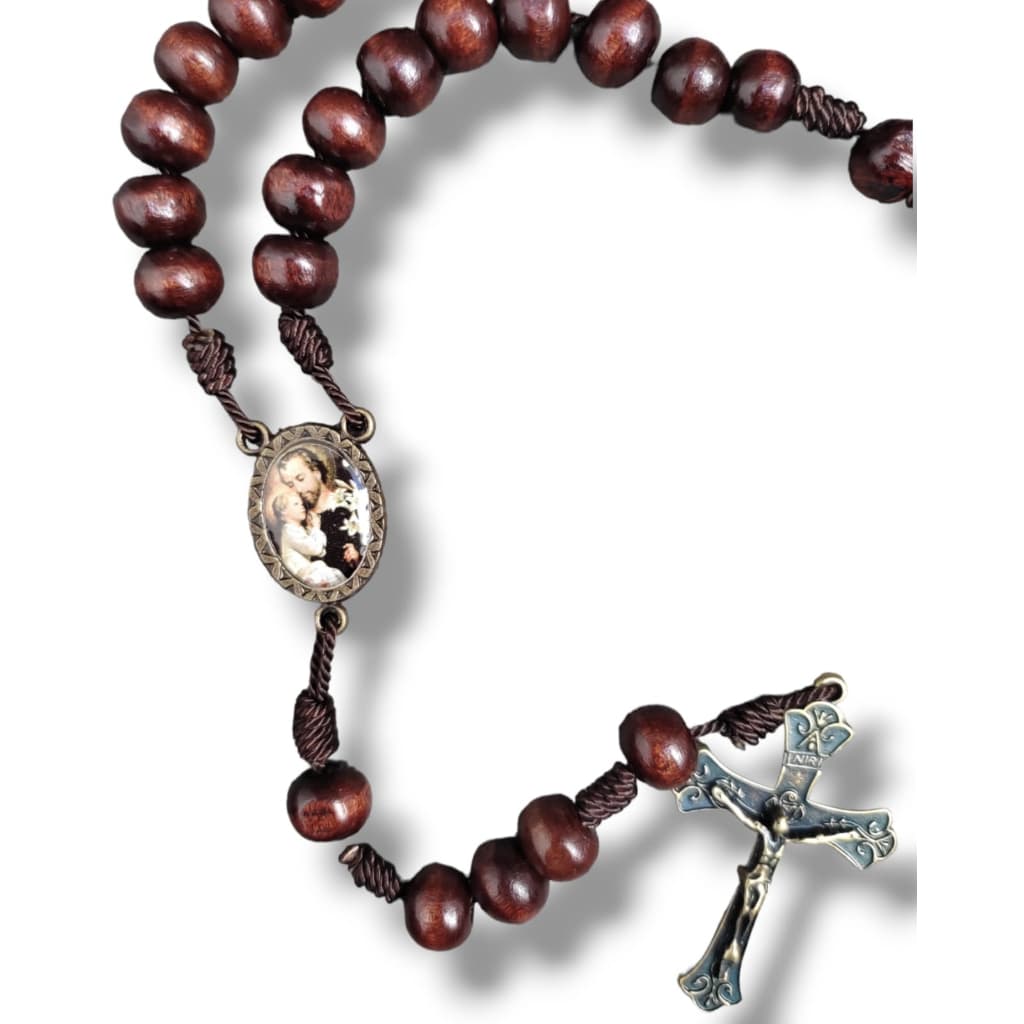 Terço São José de Madeira, Crucifixo em Metal e Medalha Resinada
