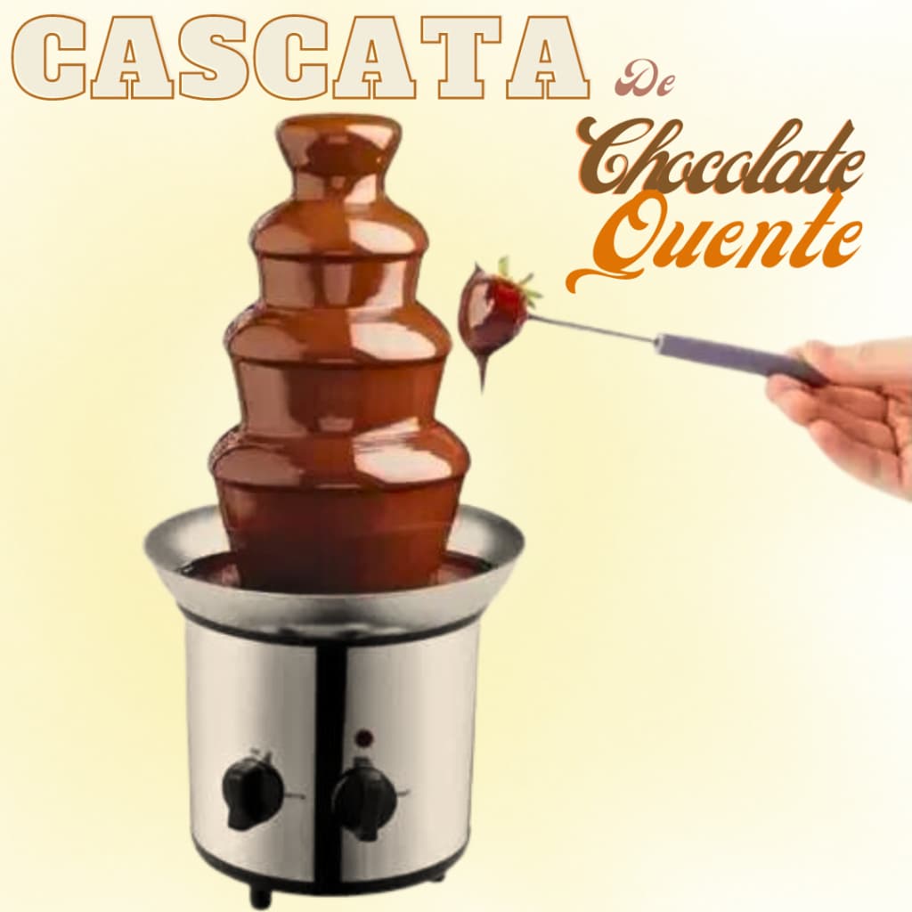 MÁQUINA CASCATA DE CHOCOLATE QUENTE, FONDIE, TORRE FONTE INOX AUTOMÁTICA COM 4 ANDARES 127V