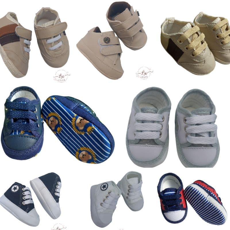 Sapatinho bebê menino masculino vários modelos sapato infantil bebe enxoval macio RN BB calçado criança recém-nascido