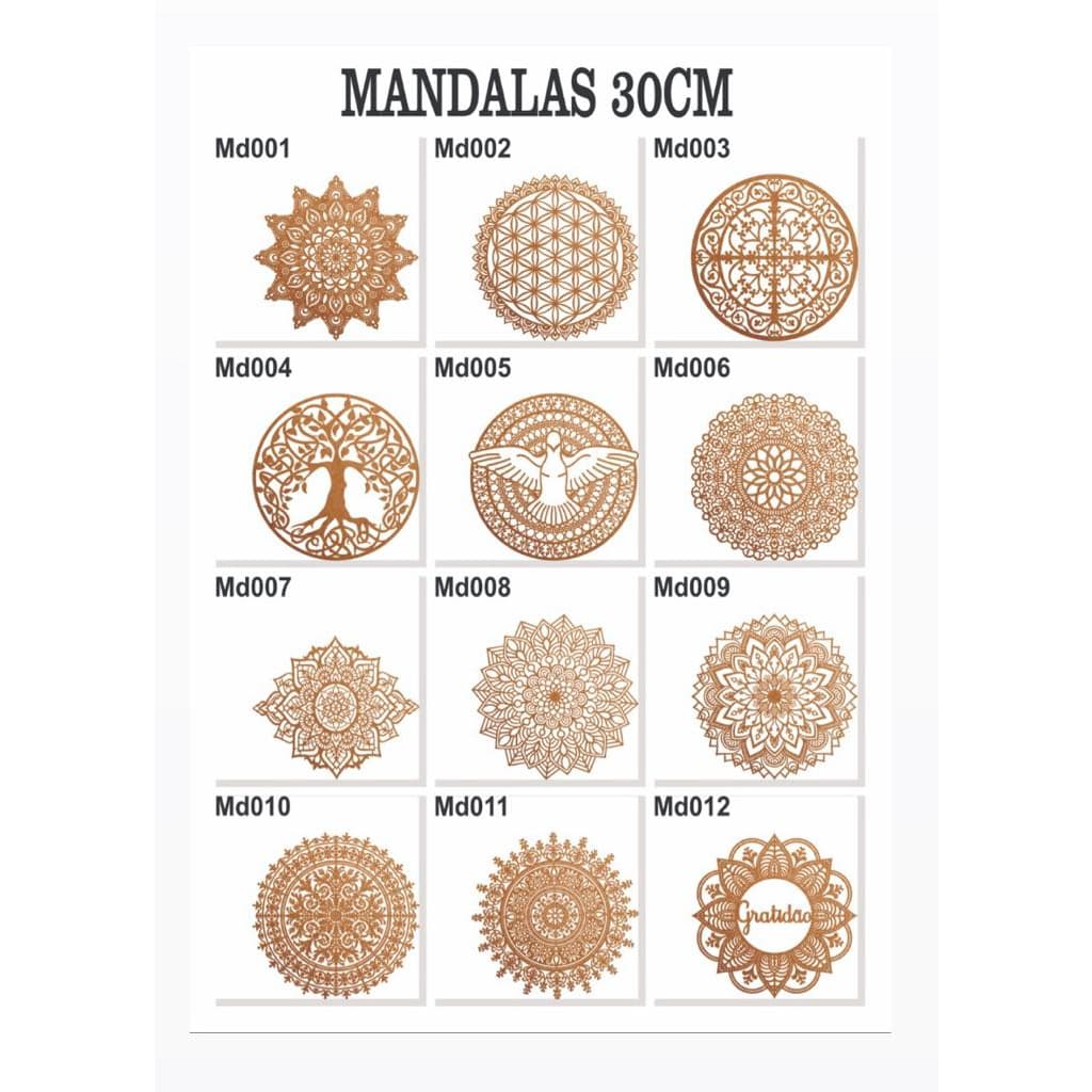 Trio Mandalas Decoração Mdf Vazado A Laser Cor Madeira 30cm