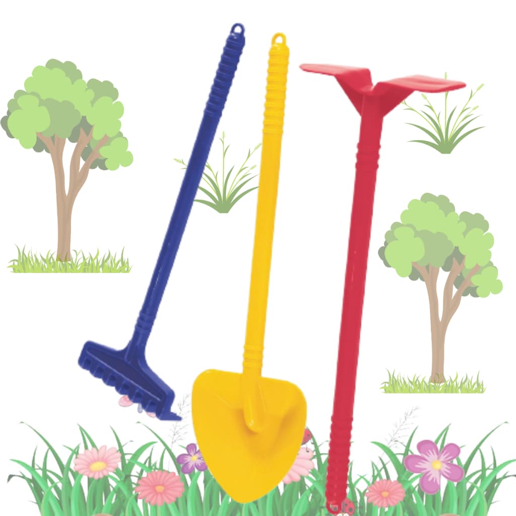 Kit com Pá, Enxada e Rastelo de Praia ou Para Jardim Tateti para estimular a criatividade e o contato com a Natureza