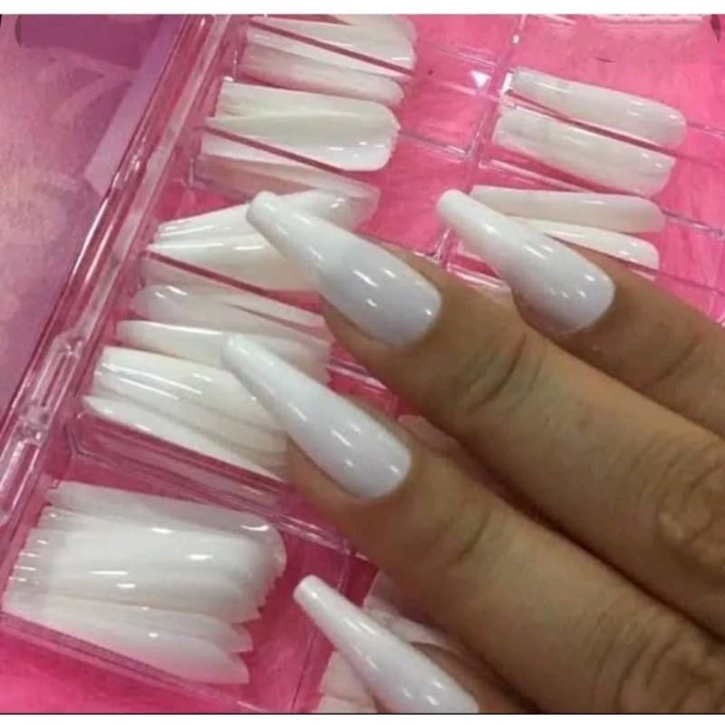 UNHAS POSTIÇA REALISTA BAILARINA - Caixa Com 100 Unha Postiça Leitosa ou Transparente