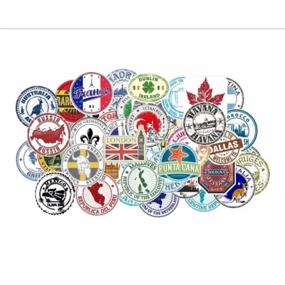 50x Stickers Viagem paises selos ferias mala carro Caminhão Skate Moto E Bike