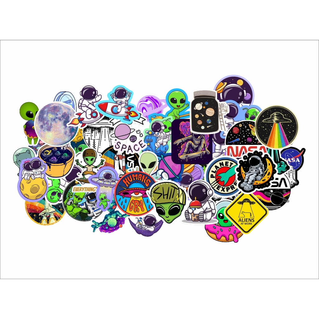 50 Stickers Adesivos Aliens Espaço Astronauta et lua outsider
