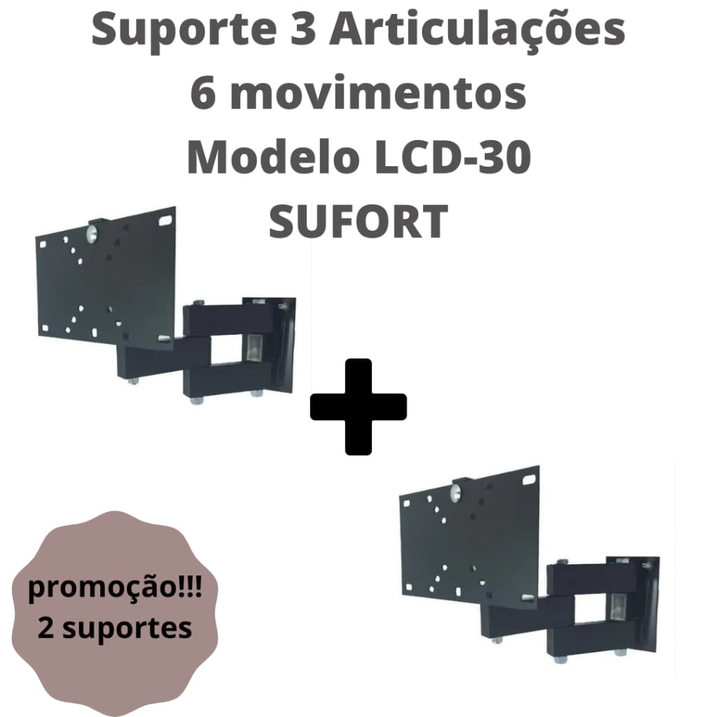 COMBO 2 suporte tv articulavel 3 articulações com inclinação 29 32 40 42 50 55'