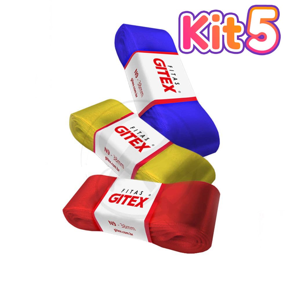 Kit 5 Fita de Cetim Gitex n°9 / 38mm - pacotes c/ 10 metros cada