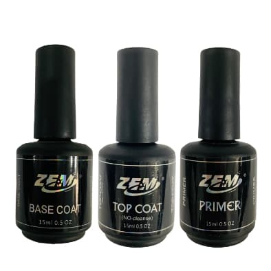 Kit Unhas De Gel Zem Primer Base Coat Top Coat No Cleanse 15ml Profissional Pronta Entrega