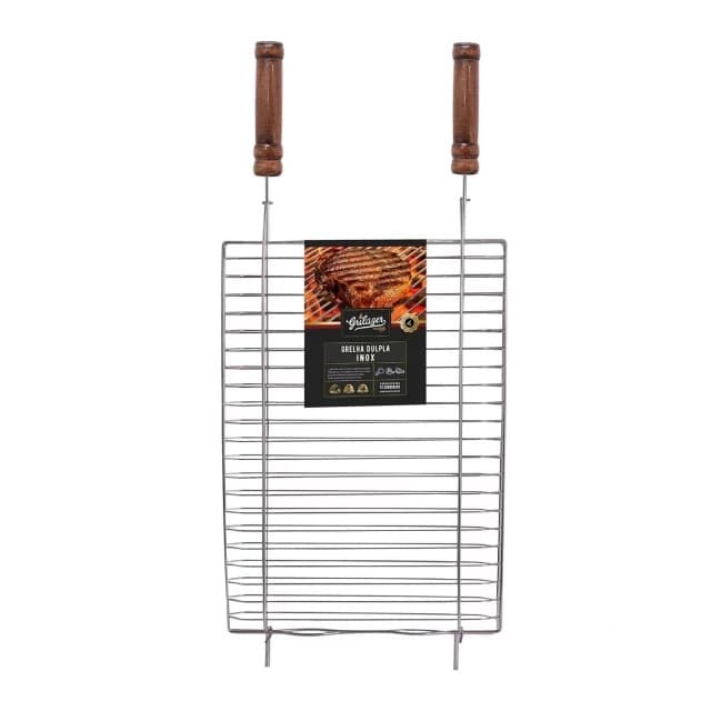 Grelha Dupla Inox Luxo Profissional para Churrasqueira 36X50 cm - Grilazer