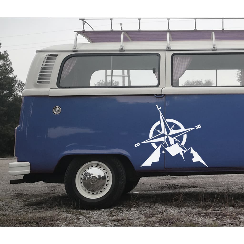 2 Adesivos Rosa dos Ventos MotorHome Kombi Trailer Home Camping Campismo (2 Lados)