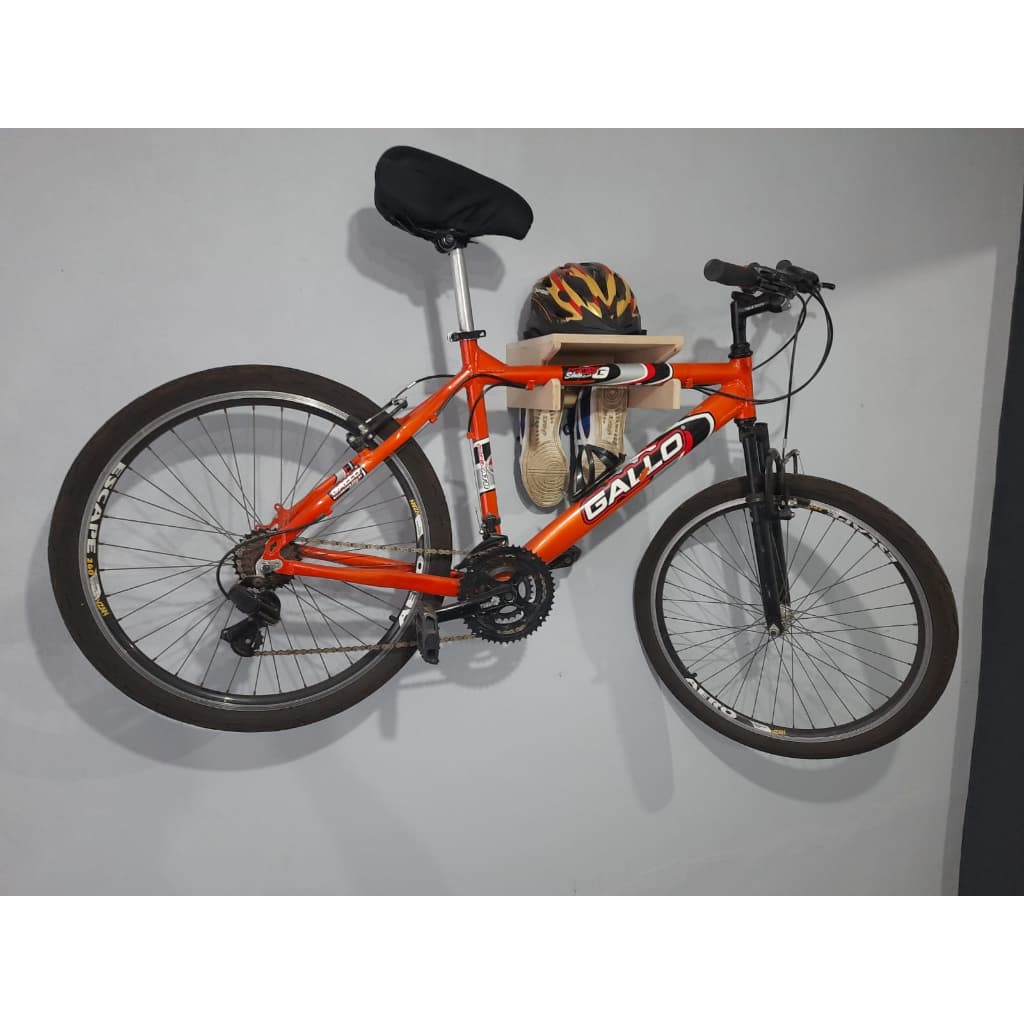 Suporte de parede para bicicleta em mdf com porta tênis sapatilha e capacete