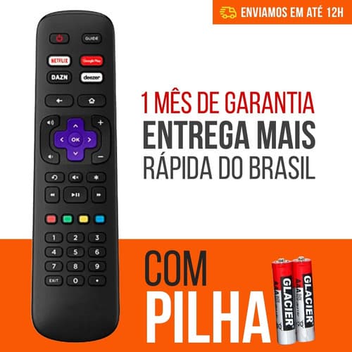 Controle Remoto Para Tv Aoc Roku Teclas NETFLIX, GOOGLE PLAY, DAZN DEEZER Com Pilhas