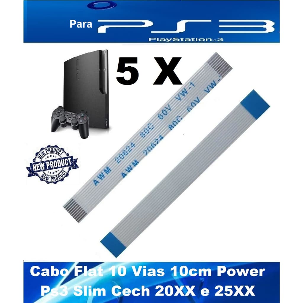 5x Cabo Flat 10 Vias Power Para Ps3 Slim 20xx 25xx (3759)