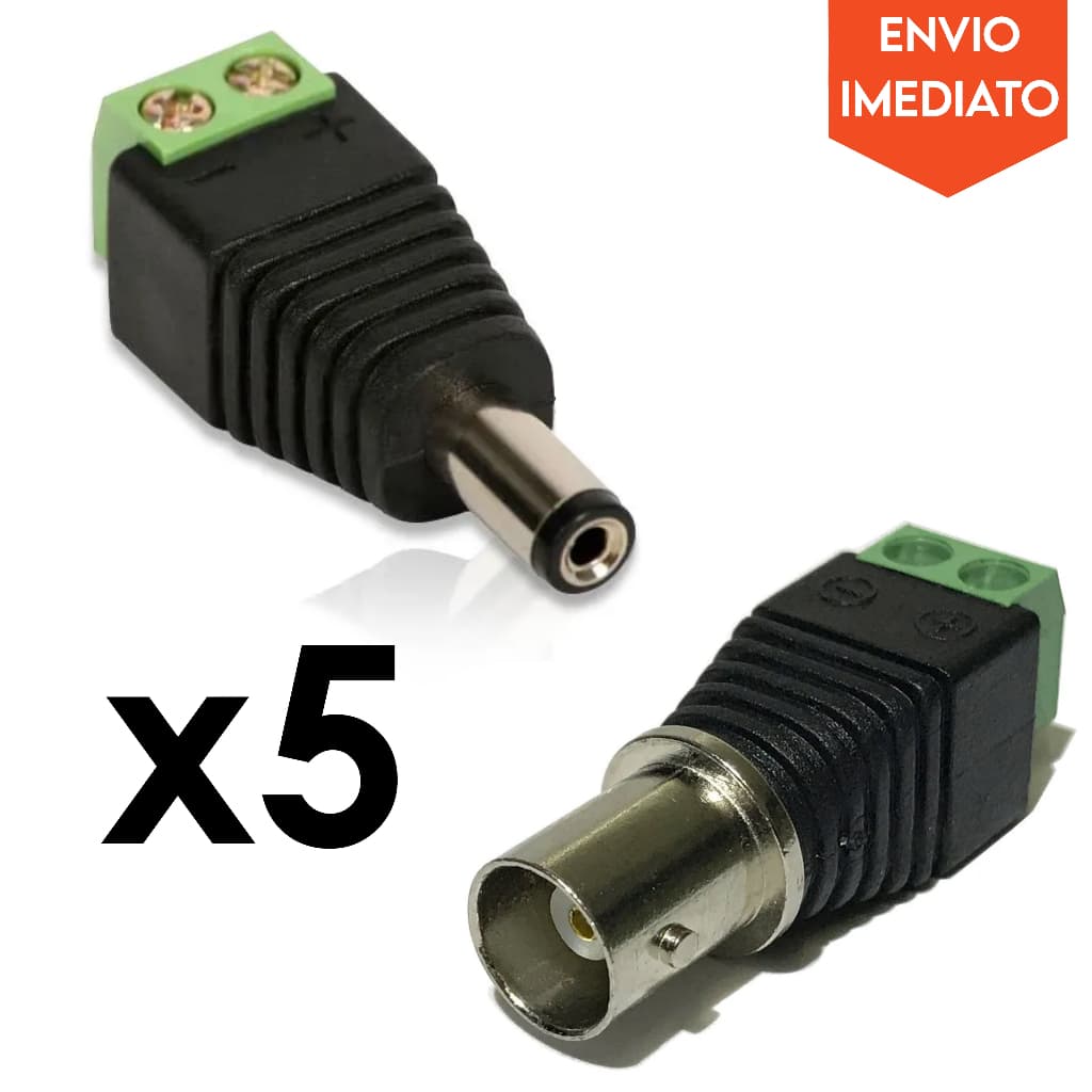 Conector Para Câmeras P4 Macho e BNC Fêmea CAT5 Kit 5 Unidades