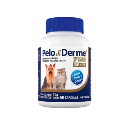 Pelo E Derme Para Cães E Gatos 750mg Dha+epa 60 Cápsulas