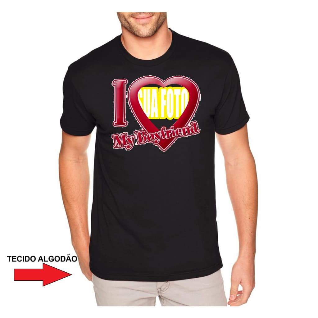 Camisa branca Personalizada I love my girlfried/boyfriend ideal para namorados PRETA