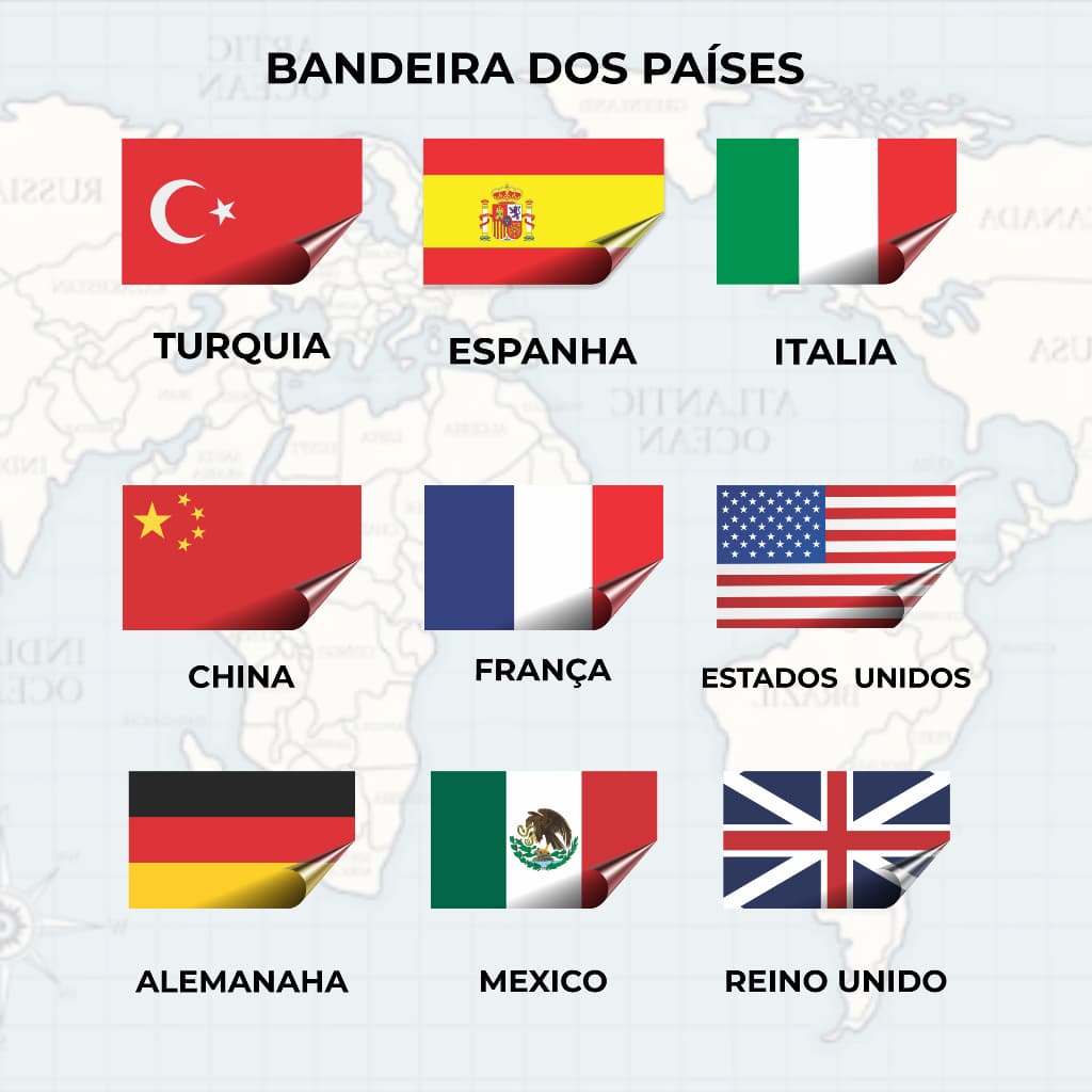Adesivo Decorativo de Carro - Bandeira da China, França, Turquia, Reino Unido, Espanha,  Italia, EUA, Alemanha e Mexico