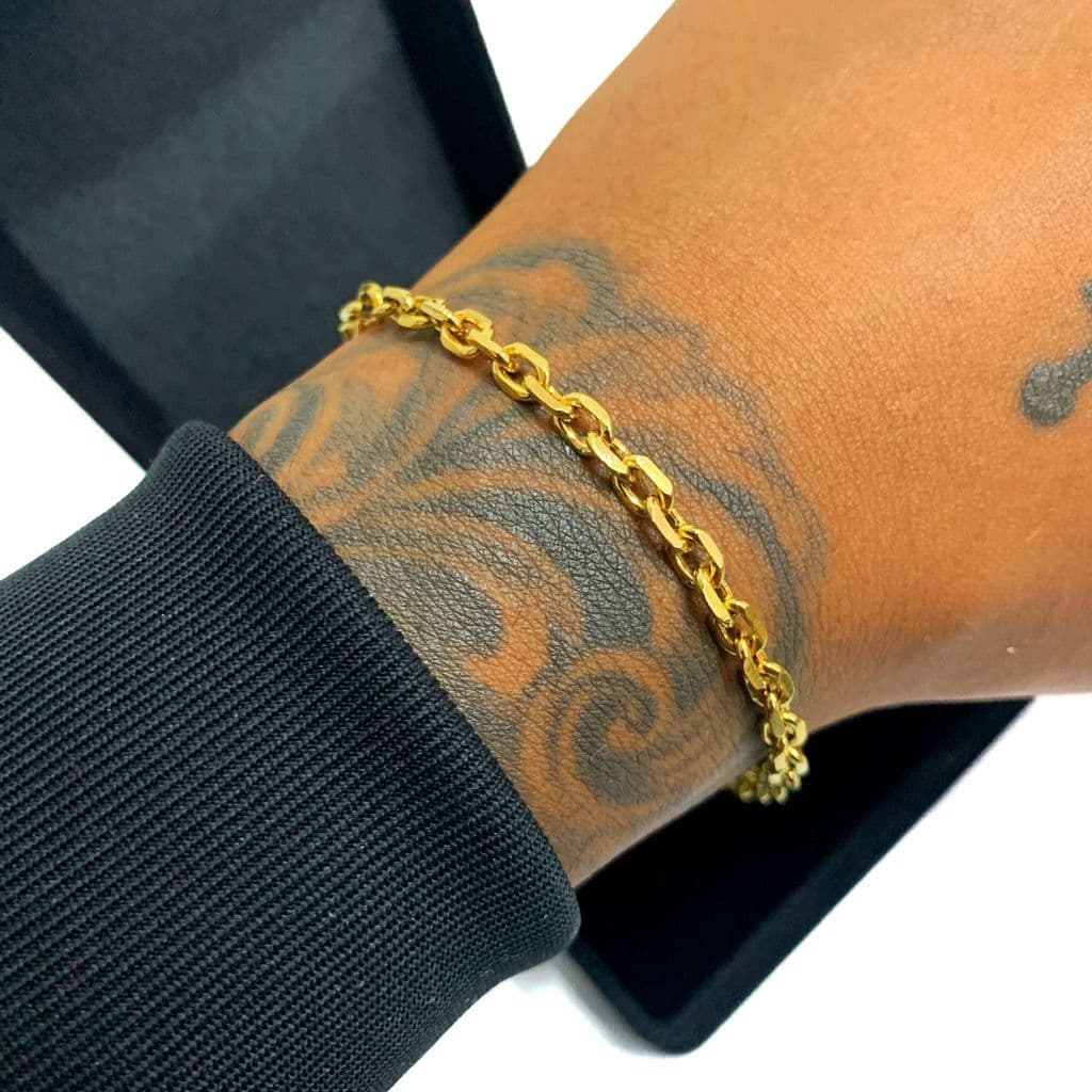 Pulseira Masculina Cartie Cadeado 4mm Banhada a Cor Ouro 18k Dourada em Aço Grossa