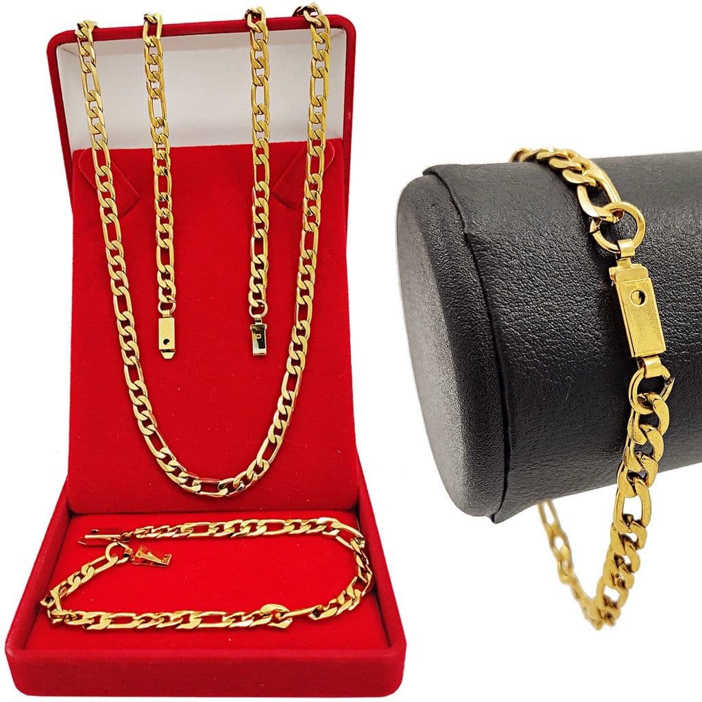 Kit Conjunto Cordão Corrente Grummet 3x1 Banhada a Cor Ouro 18k + Pulseira Dourada Fecho 4mm 70cm