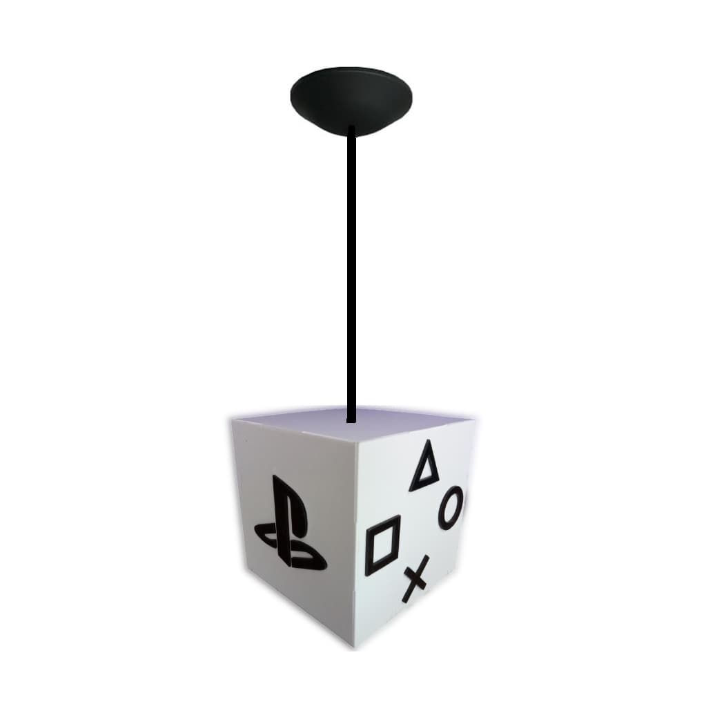 Luminaria Pendente Playstation Branca Luminária Logo PS Botões Gamer