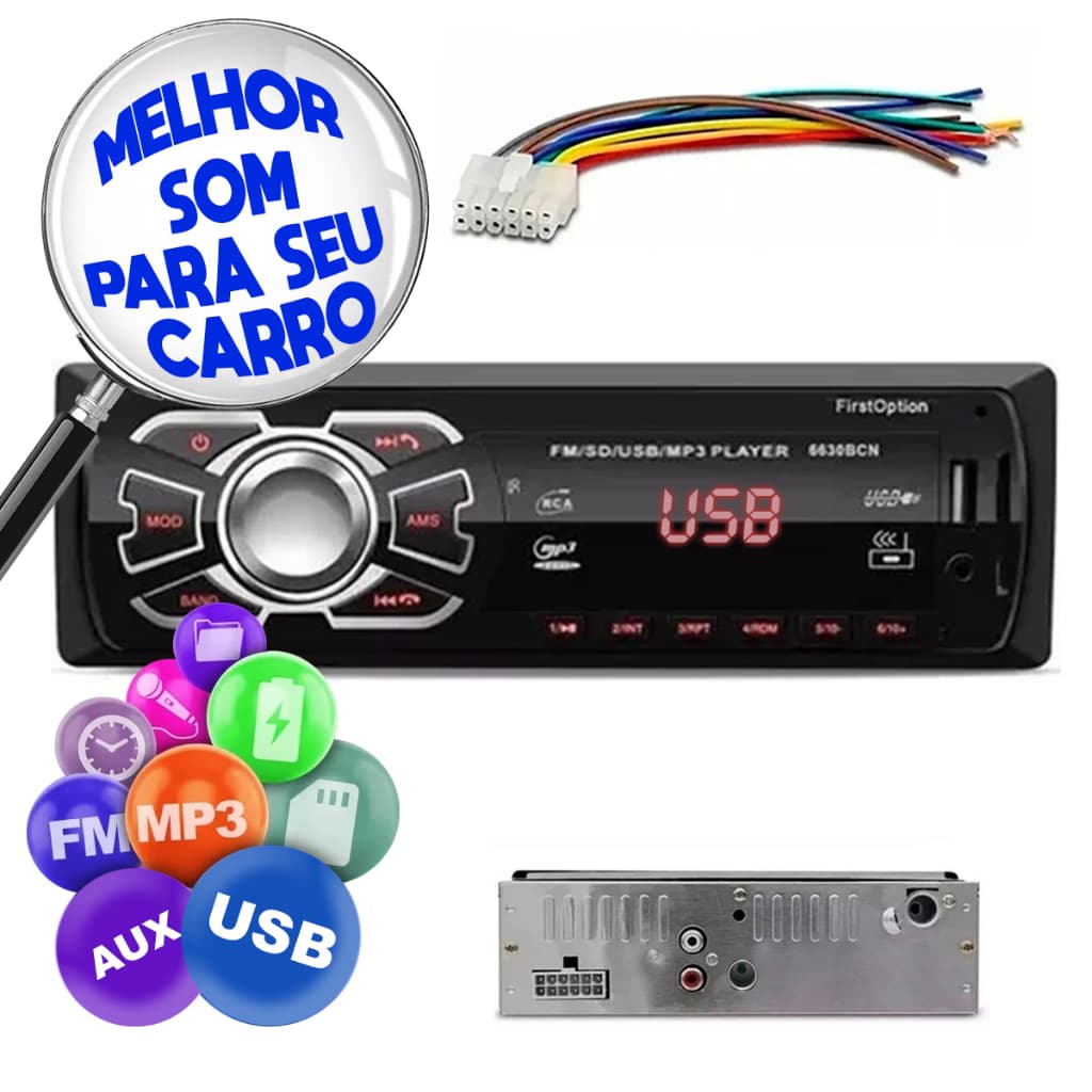 Som Radio Mp3 Automotivo Para Carro Entrada Usb e Auxiliar Fm Leitor De Cartão SD Visor Com Led Lançamento