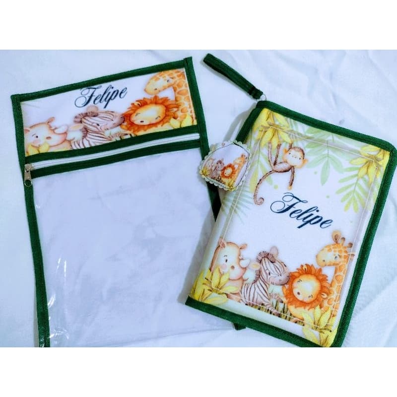 Capa caderneta de vacinação impermeável com zíper personalizada + Capa protetora