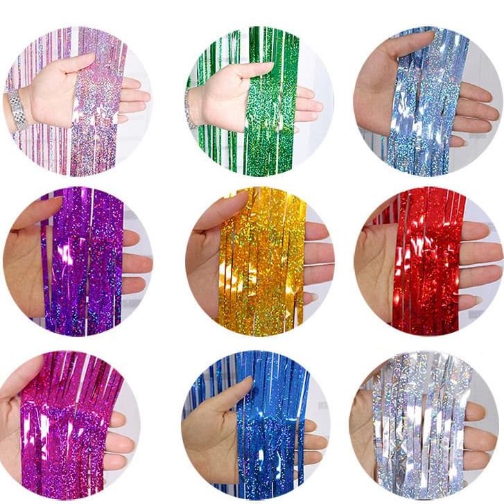 Cortina Metalizada Franja Holográfica Glitter 1x2m Festa Decoração