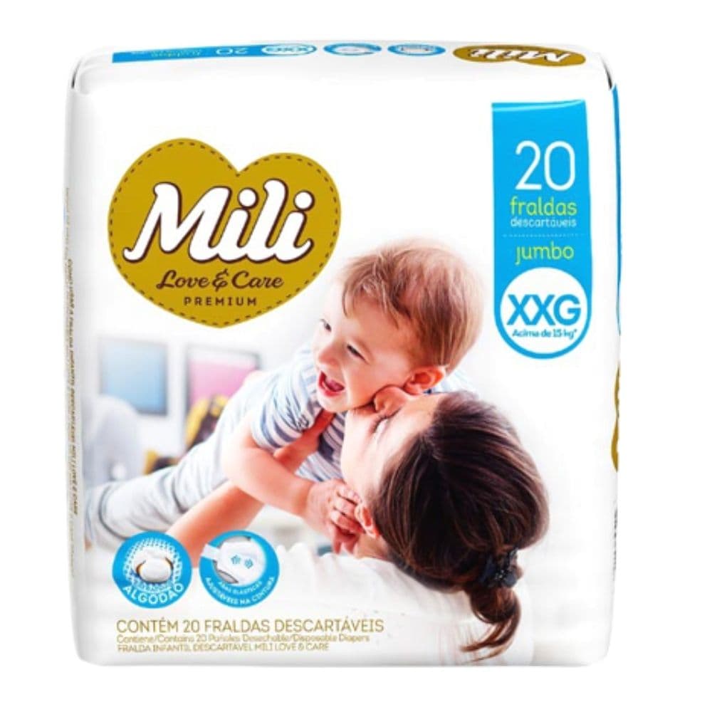 Fralda Descartável Mili  Love & Care  Tam: XXG   1 Pacote com 20 fraldas Linha Premiun