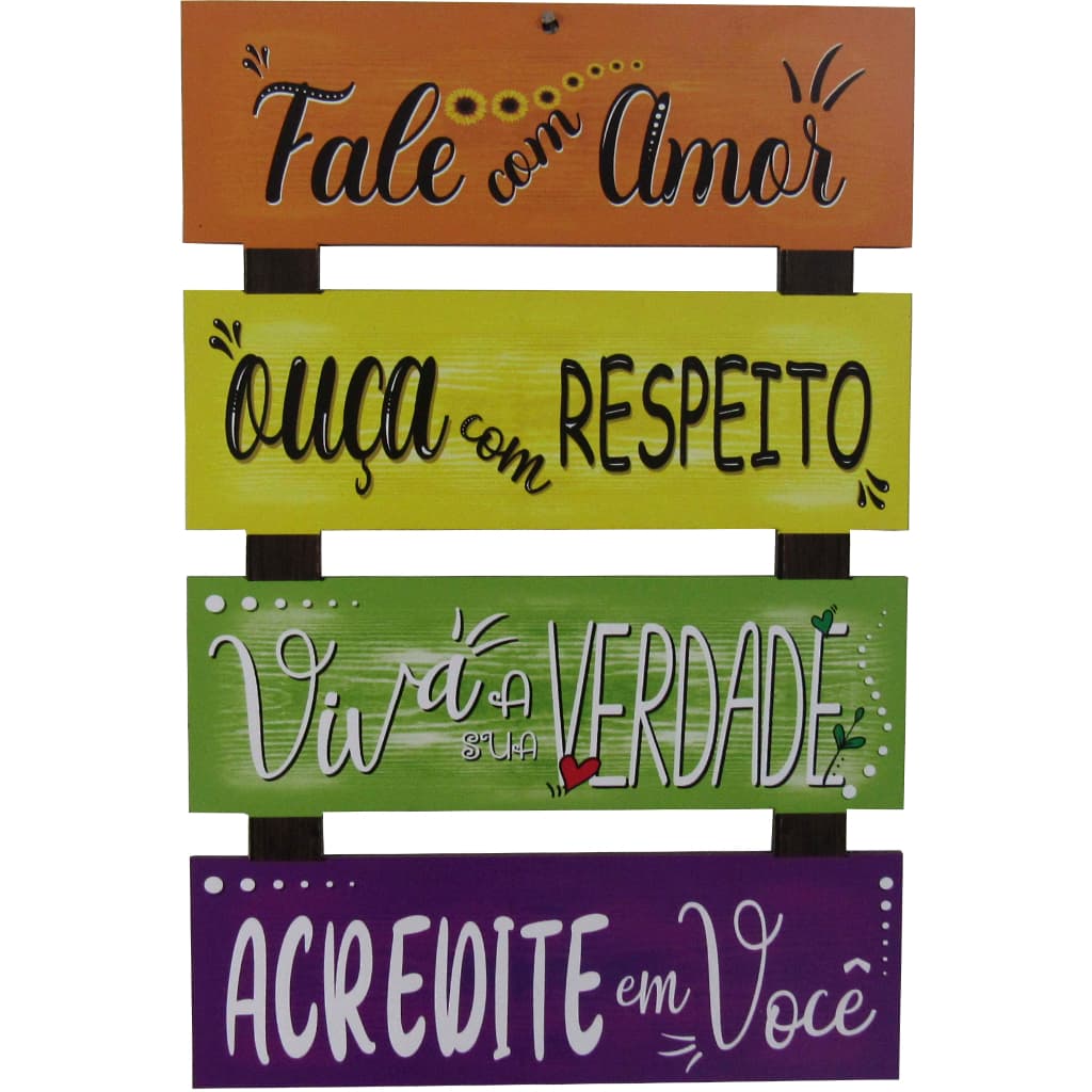 Placa Decorativa de Parede MDF Frase Fale com Amor 4 Partes Modular Recorte Decorativo